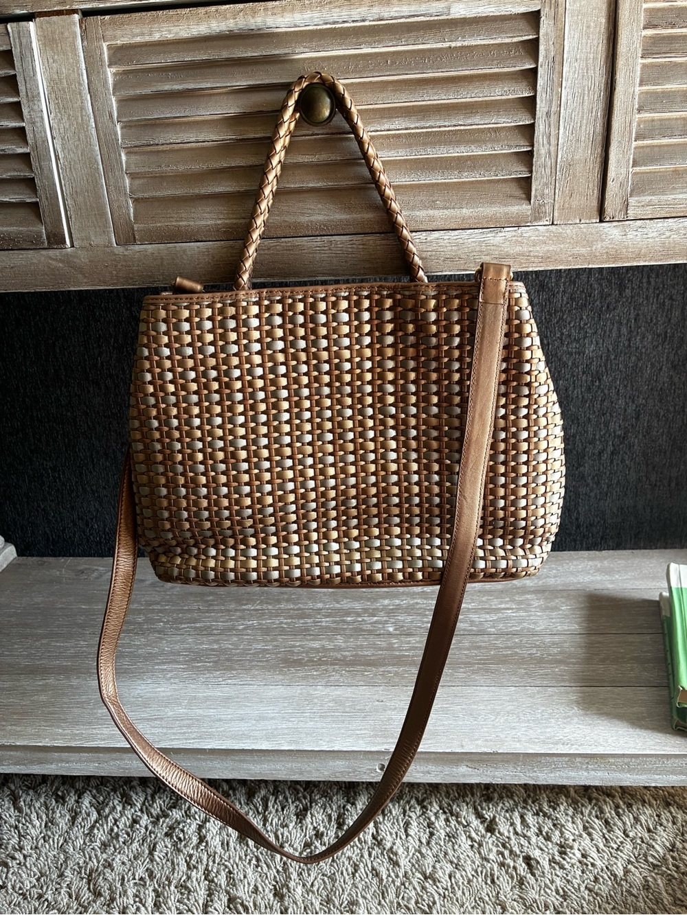 Preston & York Metallic Woven Bronze and Silver Shoulder Bag 100% Leather